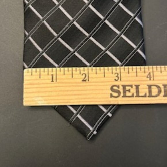 JOSEPH & FEISS 100% Silk Necktie Black With Silver Crossing Stripes - Picture 3 of 5